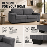 Enzo Grey Corduroy Sofa, 2 Seater Fabric Settee with Adjustable Back, Thick Foam Cushions and Wooden Feet