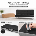 Britney Black Click Clack Sofa Bed, 3 Seater Linen Blend Fabric Settee, Converts to Double Bed, Chrome Legs