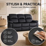 Recliner Sofa Set 2 and 3 Seater, Black Faux Leather, Manual Reclining Sofas with Footrests, Seats 5, Steel Frame