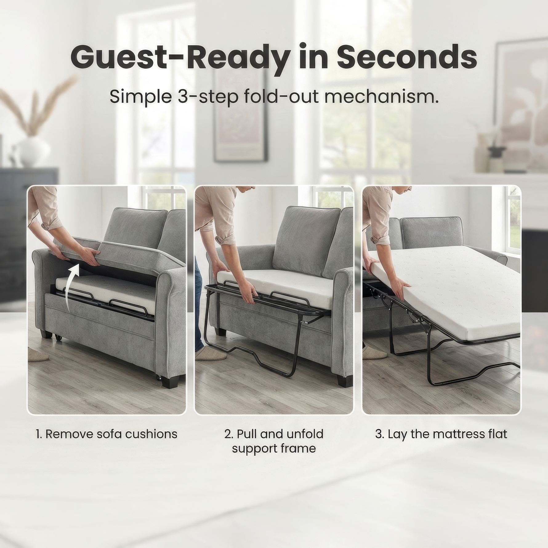 Ramy Single Sofa Bed | Grey Corduroy Fold Out Couch Bed with Memory Foam Mattress | Compact 2 Seater | Small Spaces