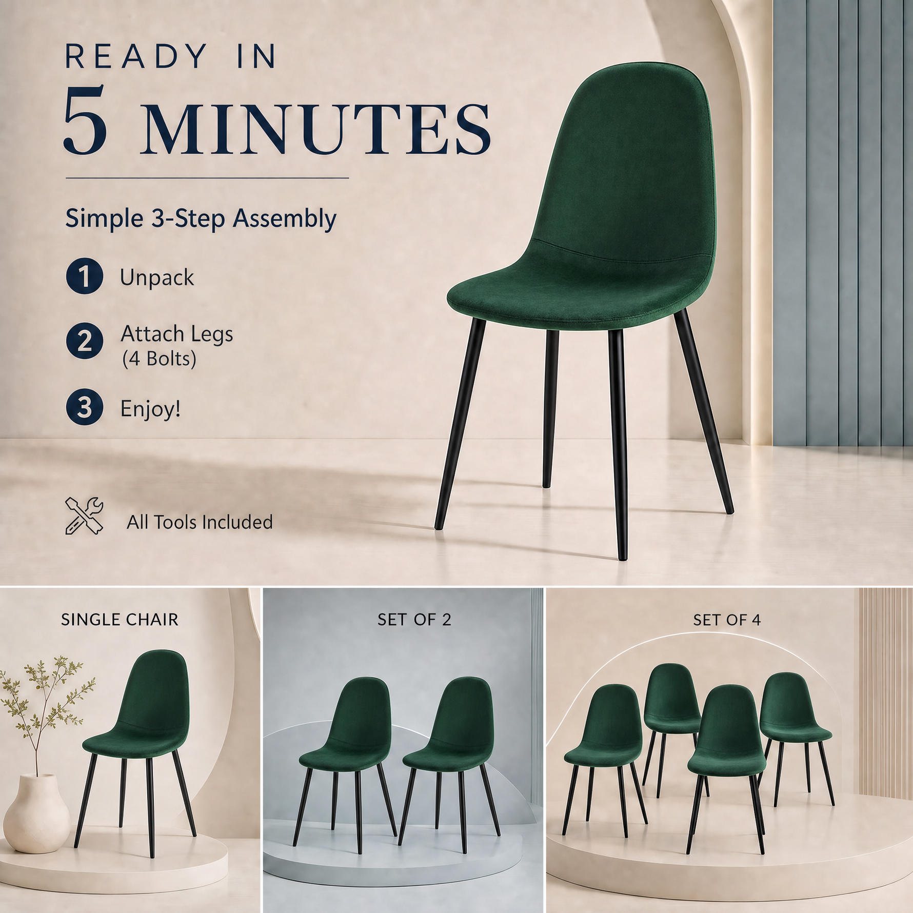 Ron Dining Chair - Emerald Green Velvet