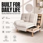 Soho Click Clack Sofa Bed, Beige Linen Blend 3 Seater 4-in-1 Convertible Sofa with Drinks Table and Cup Holders