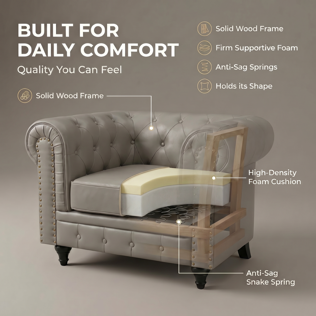 Canapé Chesterfield en similicuir - Gris clair