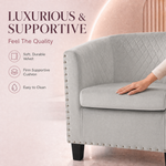 Light Grey Velvet Tub Chair, Stilo Compact Accent Armchair with Tufted Back, Dressing Table and Bedroom Chair