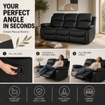 Recliner Sofa Set 2 and 3 Seater, Black Faux Leather, Manual Reclining Sofas with Footrests, Seats 5, Steel Frame