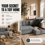 Milo Grey Corner Sofa Bed with Storage - Velvet Sofa Bed & Pull Out Bed