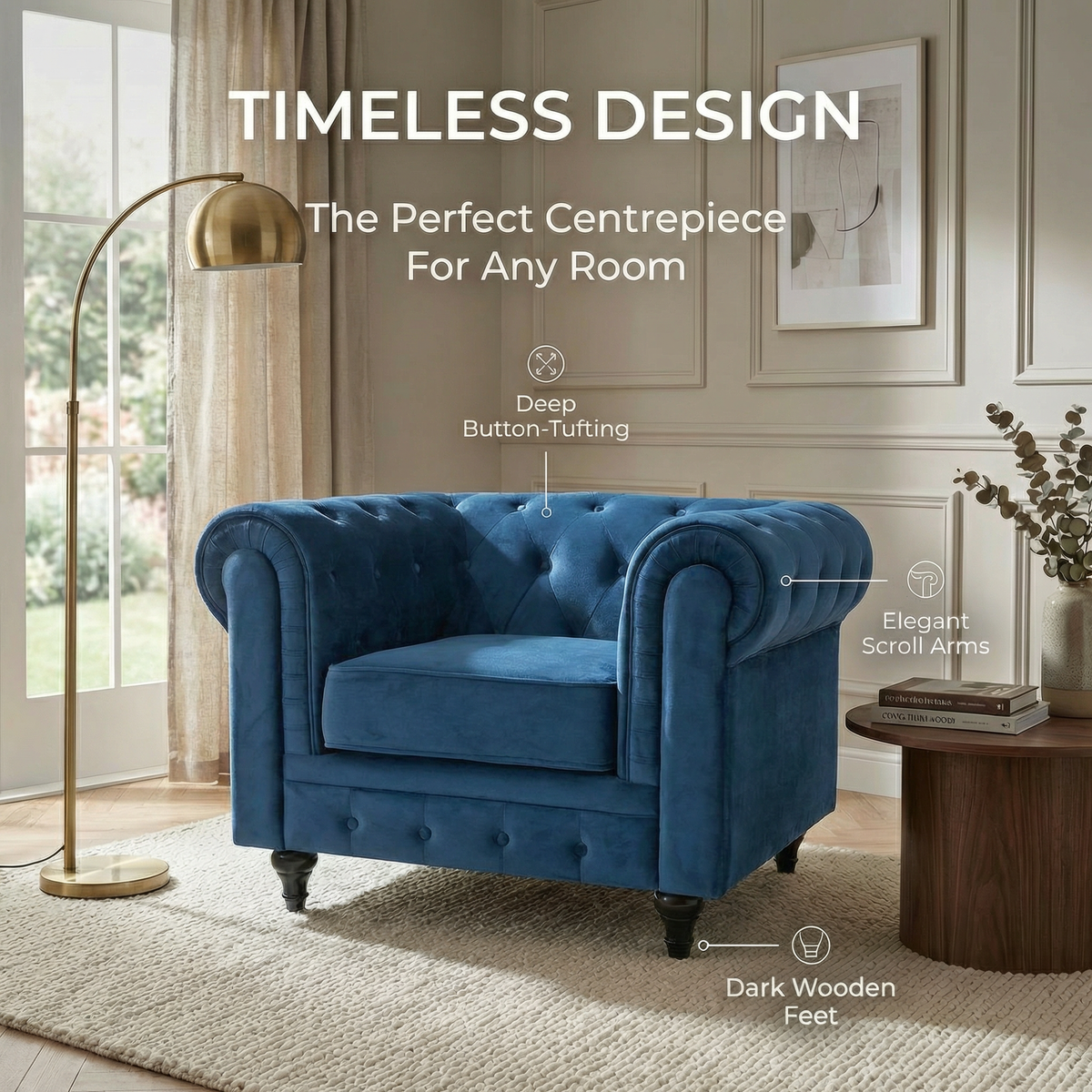 Canapé Chesterfield en velours bleu marine