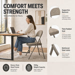 Padded Fabric Folding Chair, Grey Beige Foldable Dining and Desk Chair with Tubular Steel Frame, No Assembly