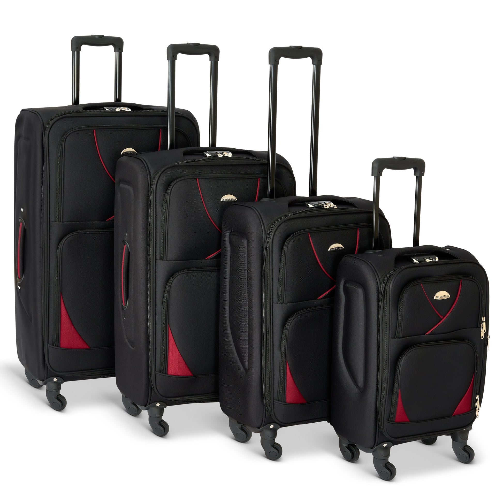Set of 4 Soft Shell Suitcase Luggage Set, S,M, L, XL , Assorted Colours Bargainia Black & Red