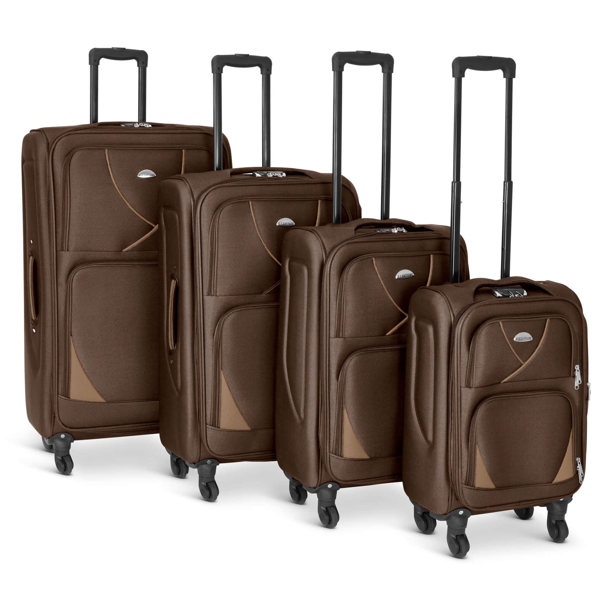 Set of 4 Soft Shell Suitcase Luggage Set, S,M, L, XL , Assorted Colours Bargainia Coffee & Beige
