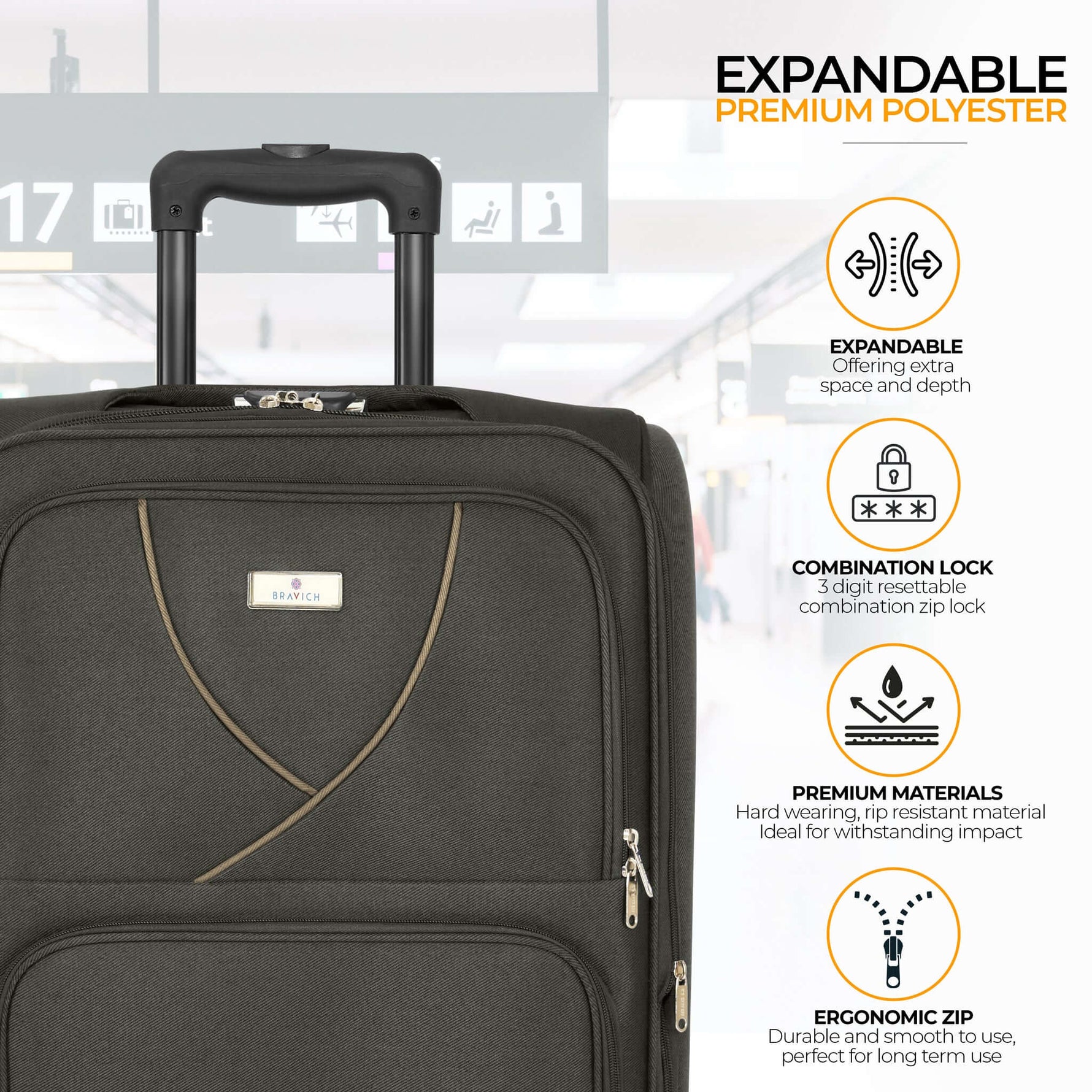 Set of 4 Soft Shell Suitcase Luggage Set, S,M, L, XL , Assorted Colours - Bargainia.com - 