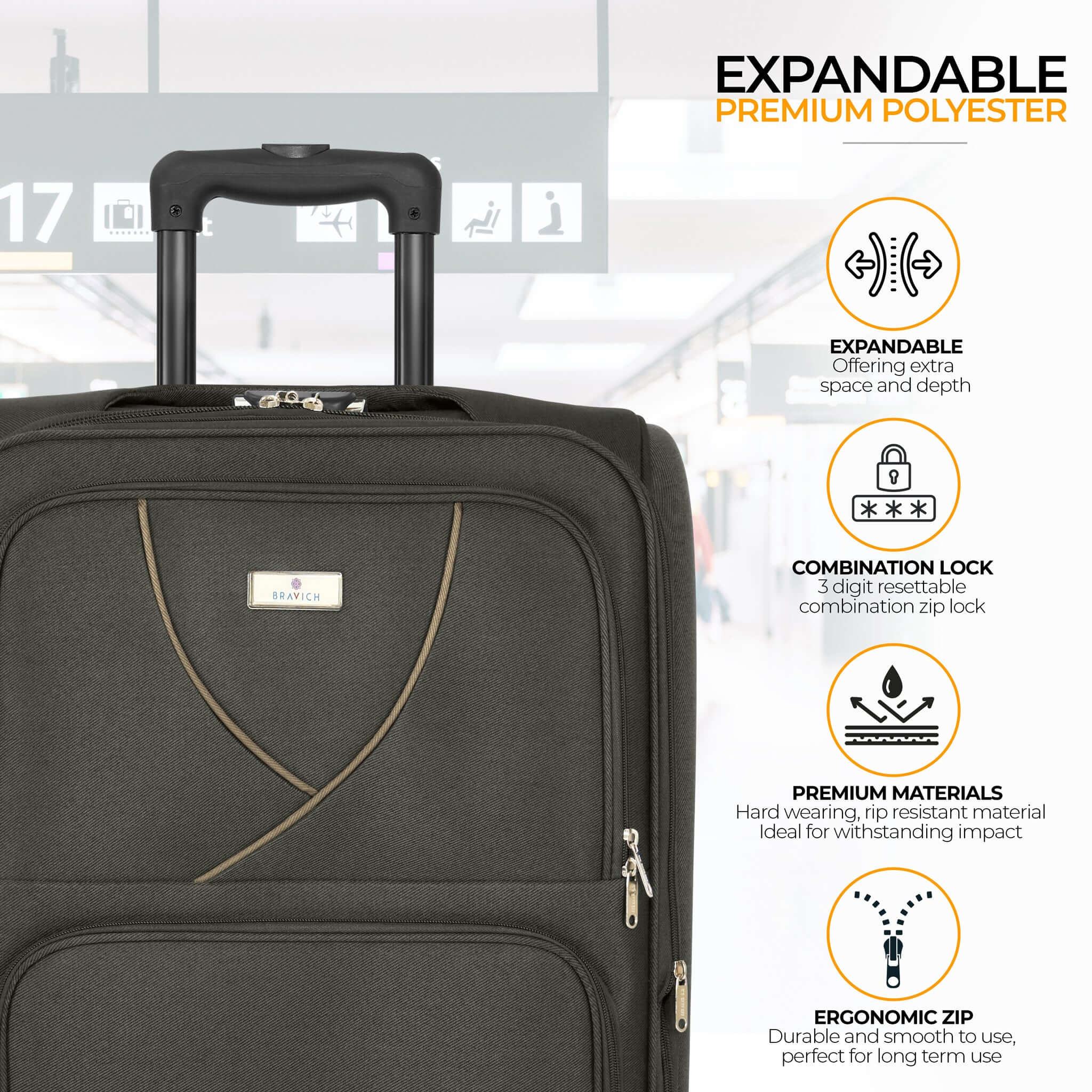 Set of 4 Soft Shell Suitcase Luggage Set, S,M, L, XL , Assorted Colours Bargainia