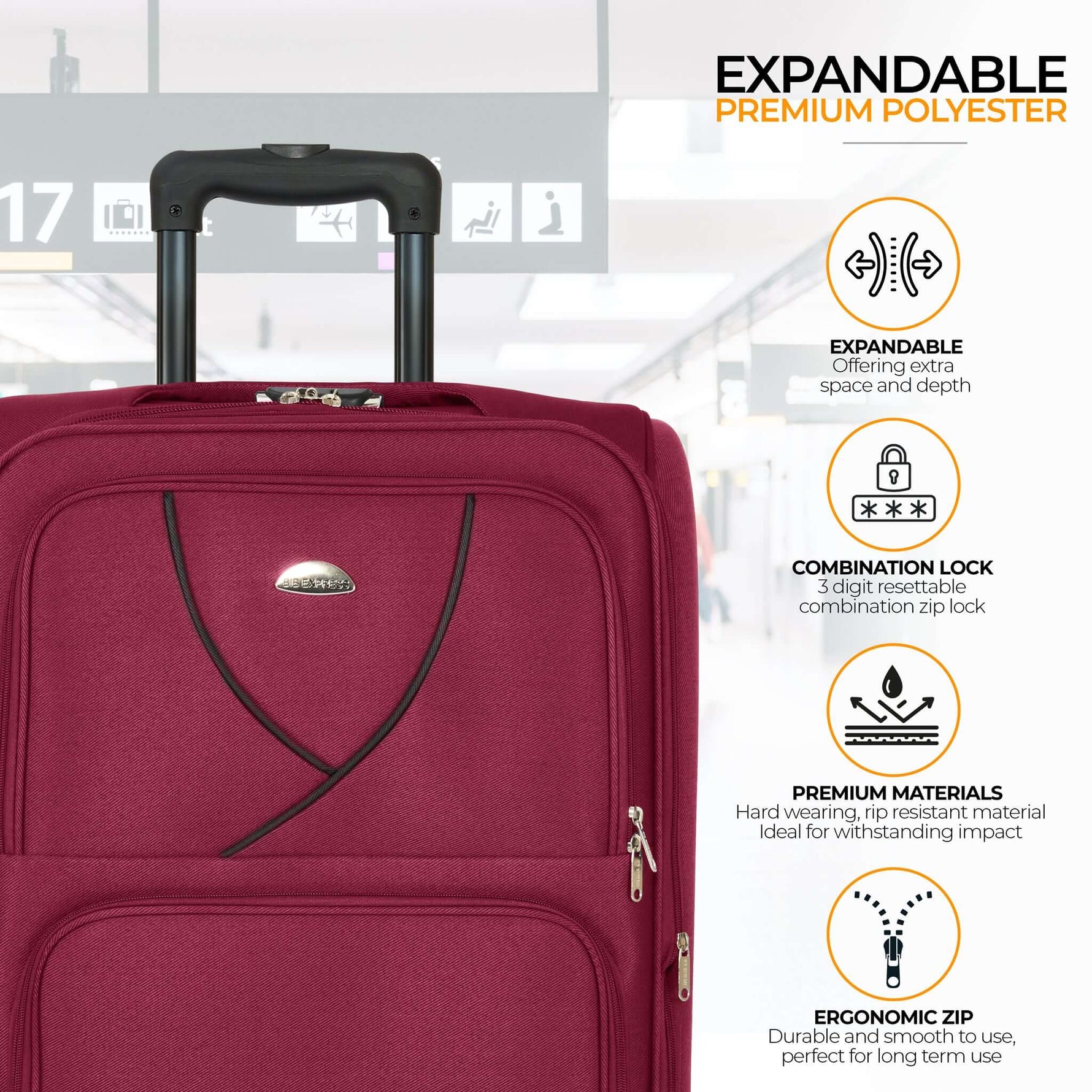 Set of 4 Soft Shell Suitcase Luggage Set, S,M, L, XL , Assorted Colours - Bargainia.com - 