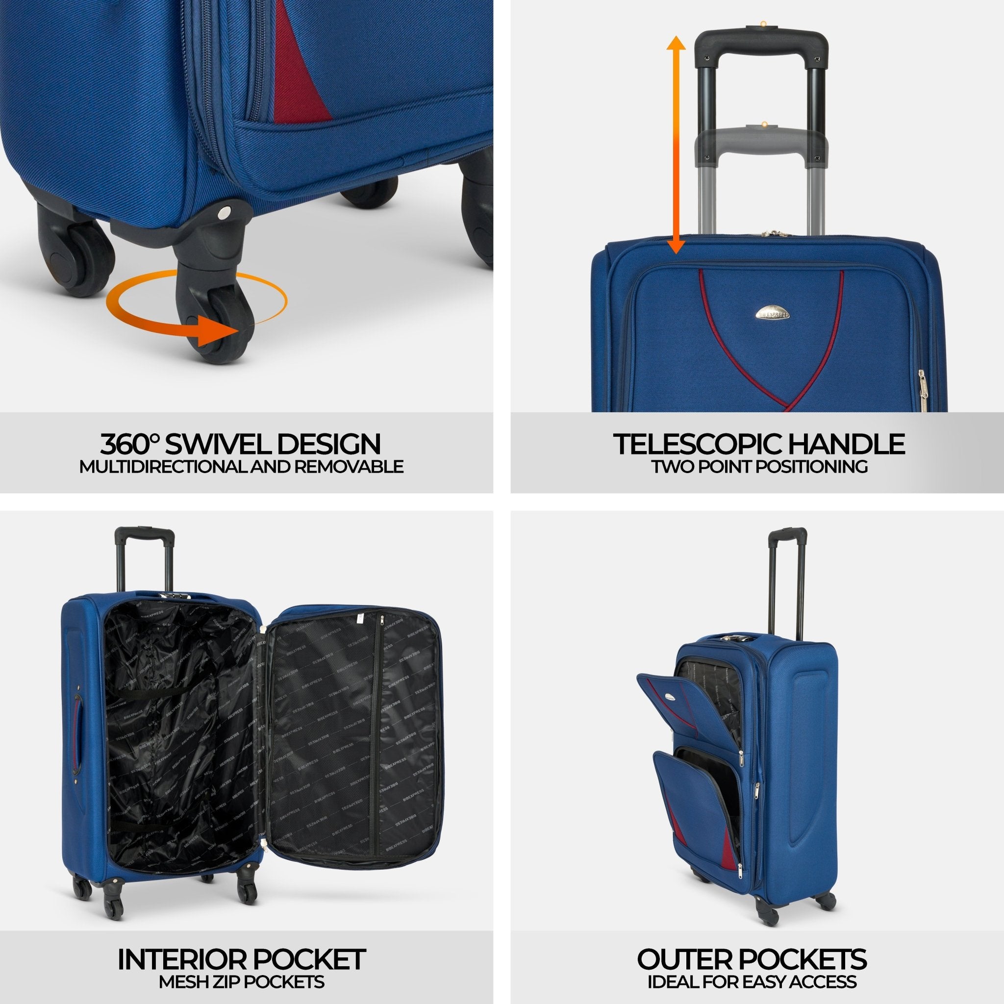 Set of 4 Soft Shell Suitcase Luggage Set, S,M, L, XL , Assorted Colours