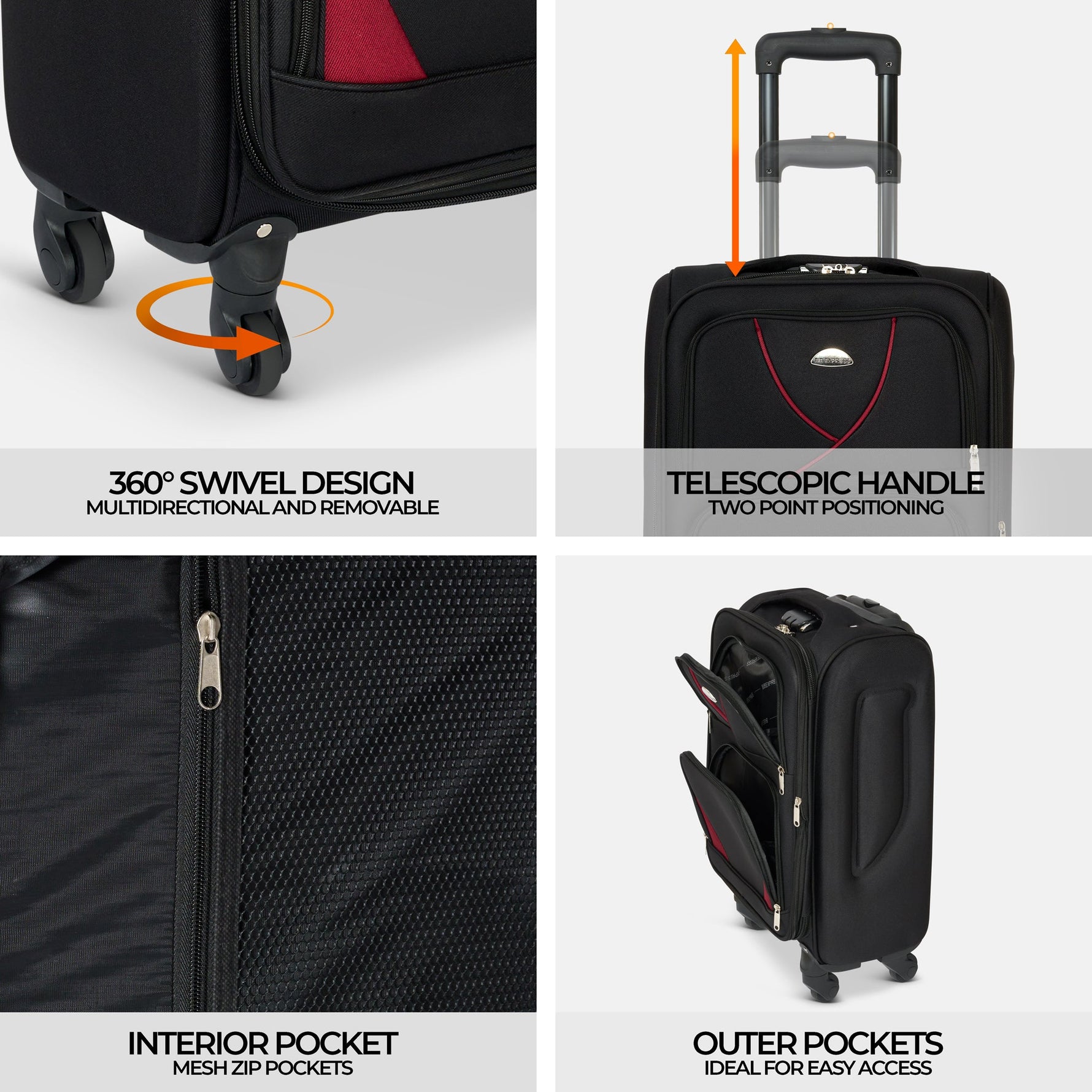 Set of 4 Soft Shell Suitcase Luggage Set, S,M, L, XL , Assorted Colours - Bargainia.com - 