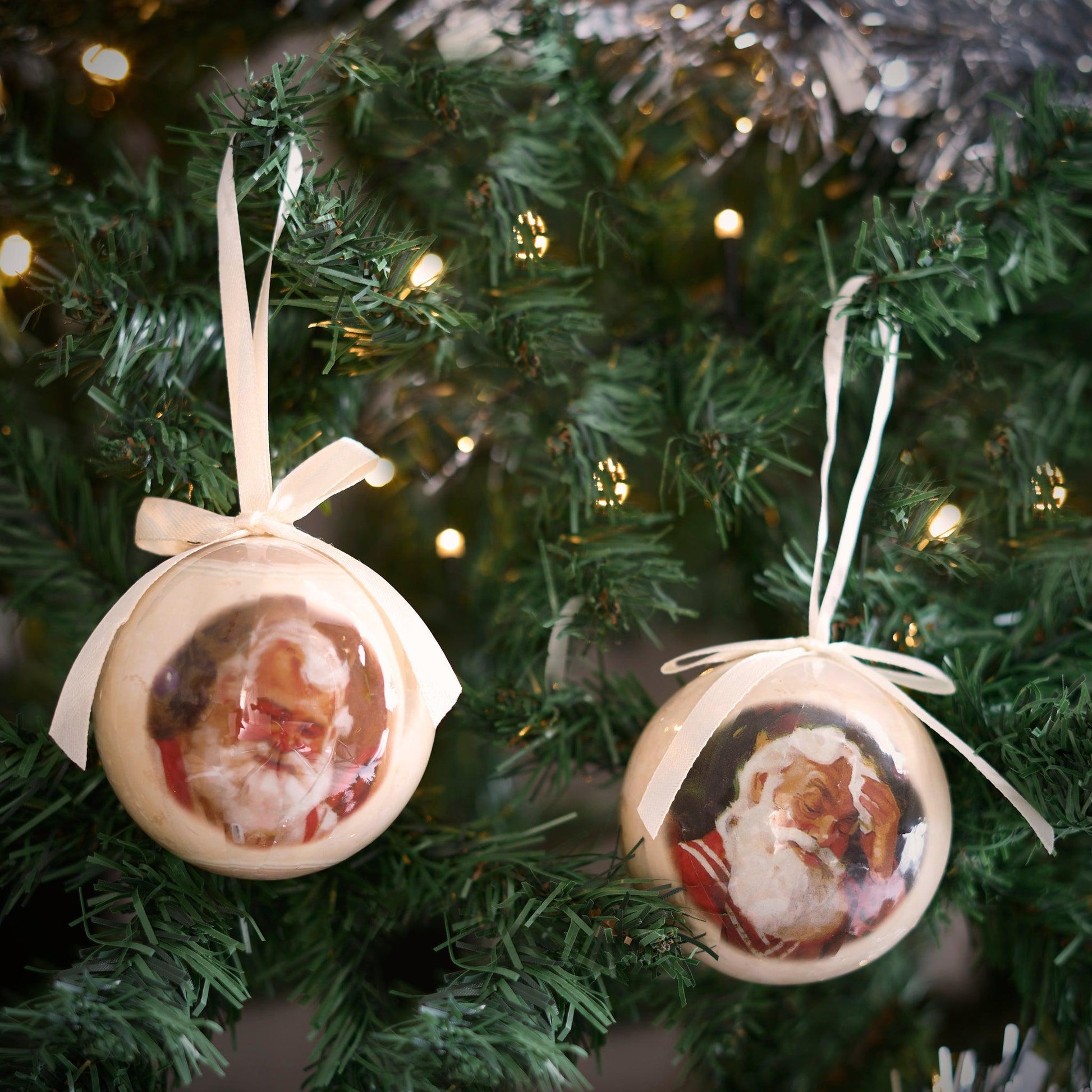 Set of 6 Christmas Baubles - Classic Santa Baubles Clearance