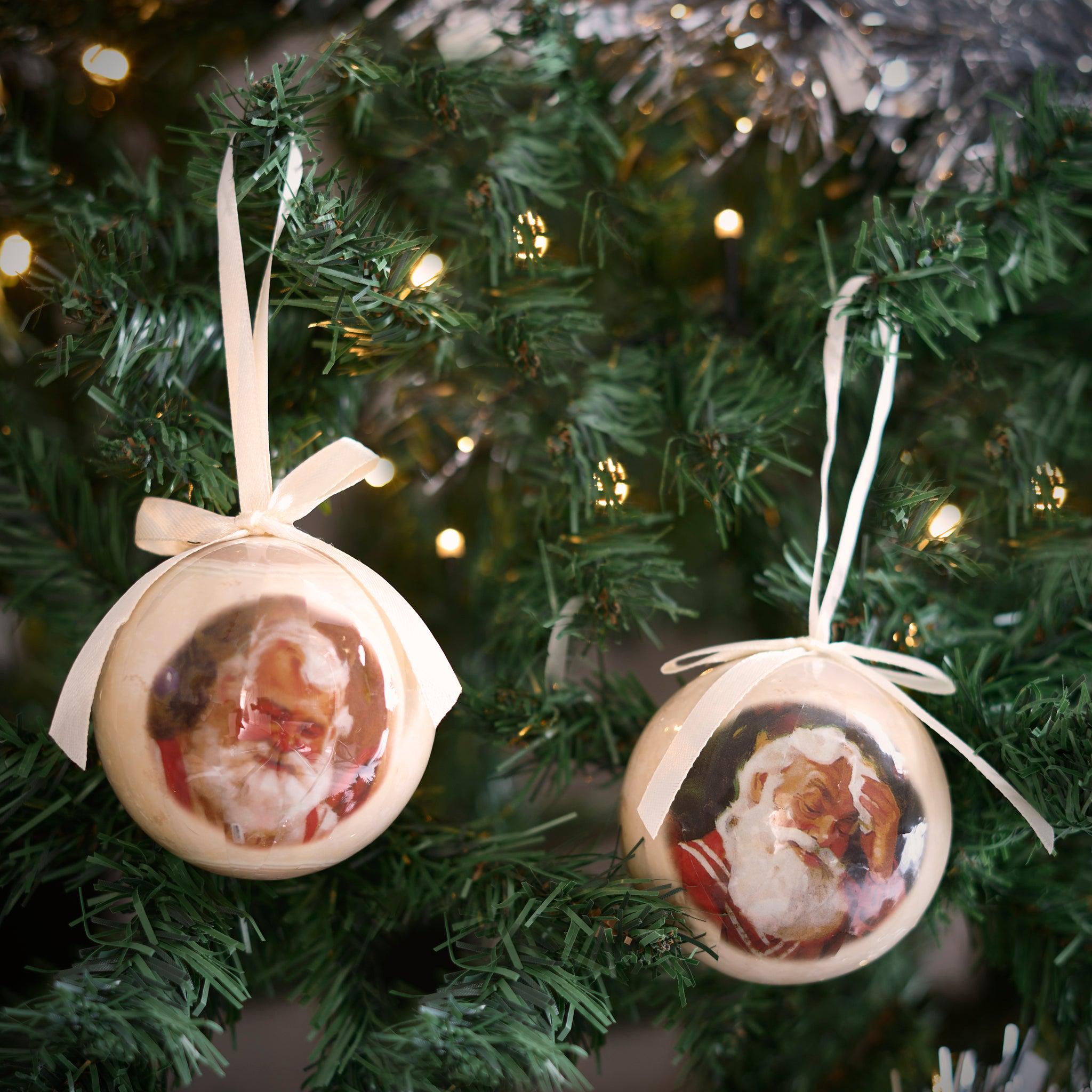 Set of 6 Christmas Baubles - Classic Santa Baubles Clearance