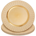 Set of Four 33cm Dia Gold Charger Plates with Octagon Pattern Rim - Bargainia.com - 5063227017300