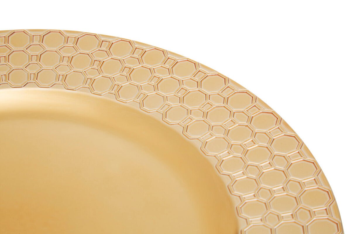 Set of Four 33cm Dia Gold Charger Plates with Octagon Pattern Rim - Bargainia.com - 5063227017300
