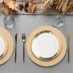 Set of Four 33cm Dia Gold Charger Plates with Octagon Pattern Rim - Bargainia.com - 5063227017300