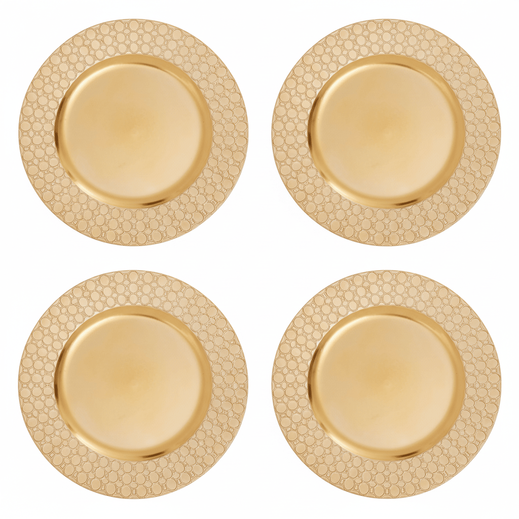 Set of Four 33cm Dia Gold Charger Plates with Octagon Pattern Rim - Bargainia.com - 5063227017300