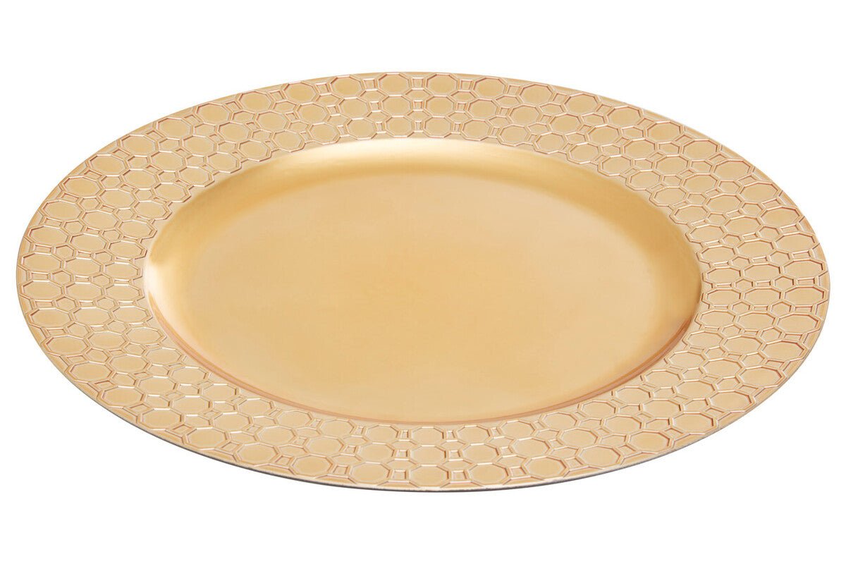 Set of Four 33cm Dia Gold Charger Plates with Octagon Pattern Rim - Bargainia.com - 5063227017300