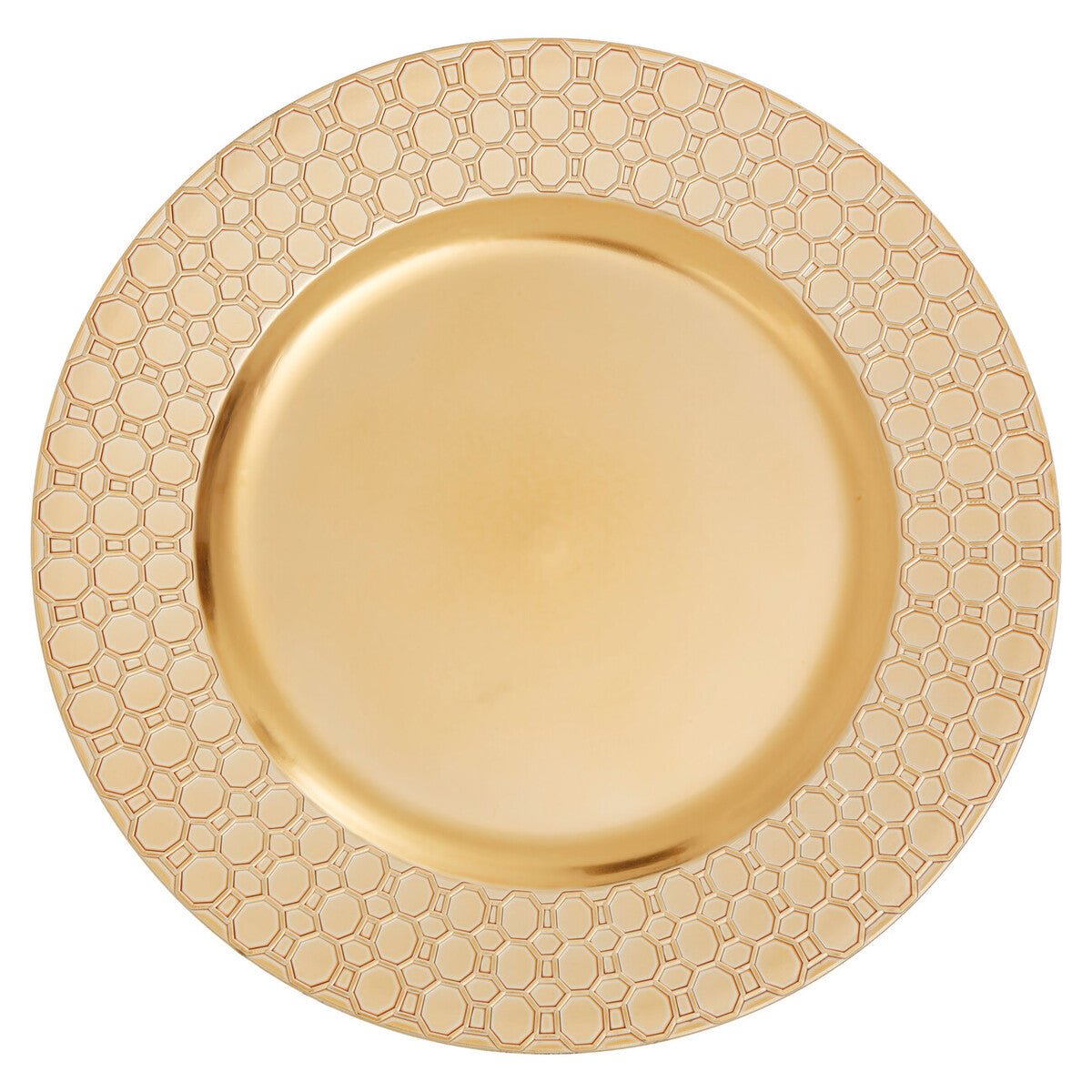 Set of Four 33cm Dia Gold Charger Plates with Octagon Pattern Rim - Bargainia.com - 5063227017300