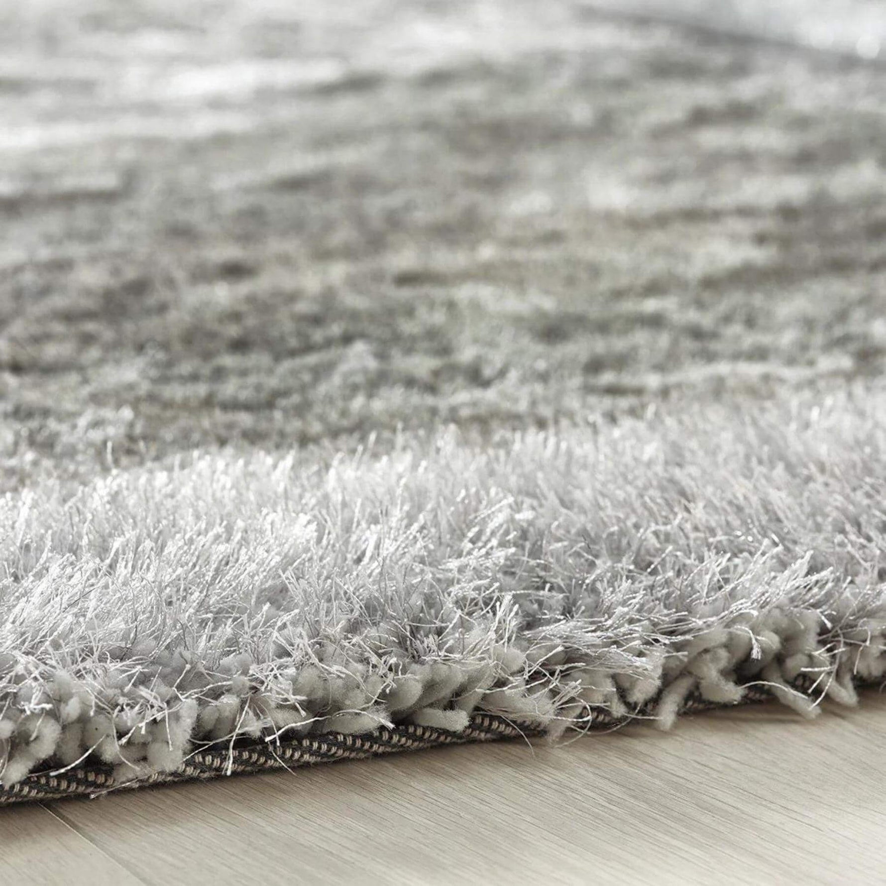 Shimmer Silver Grey Bordered Shaggy Rug - Bargainia.com - 