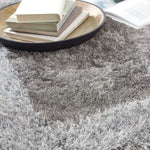 Shimmer Silver Grey Bordered Shaggy Rug - Bargainia.com - 