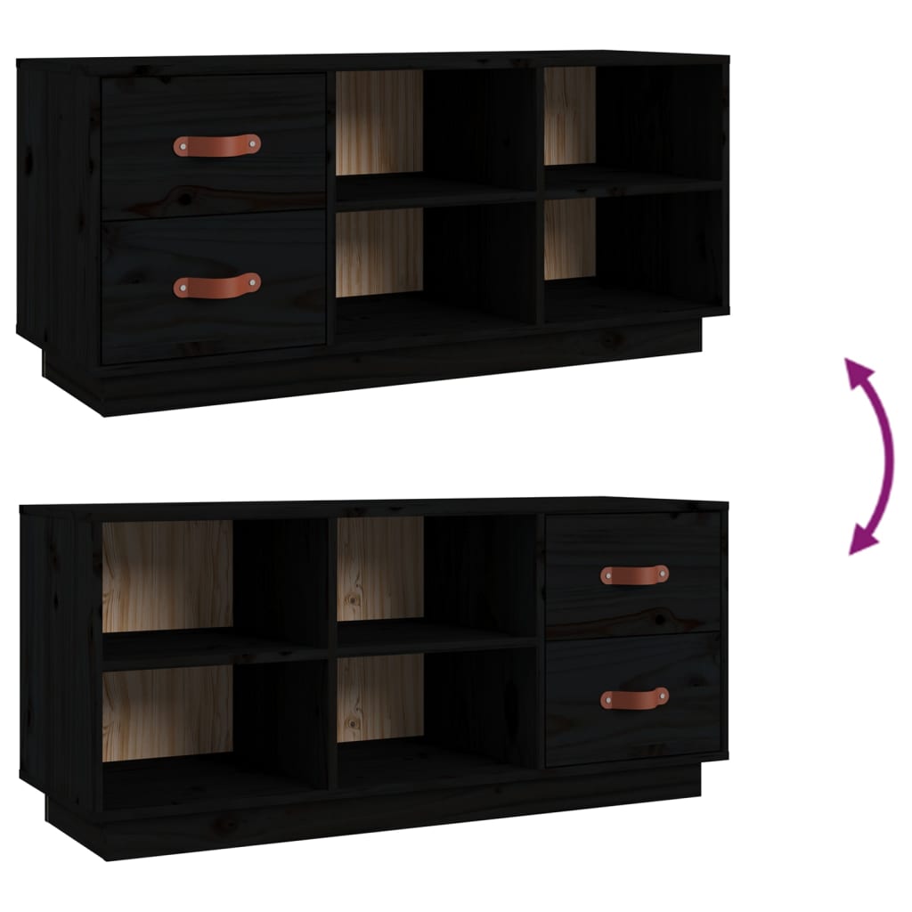 Shoe Bench Black 100x34x45 cm Solid Wood Pine - Bargainia.com - 