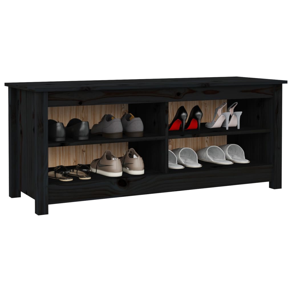 Shoe Bench Black 110x38x45.5 cm Solid Wood Pine - Bargainia.com - 