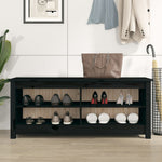 Shoe Bench Black 110x38x45.5 cm Solid Wood Pine - Bargainia.com - 