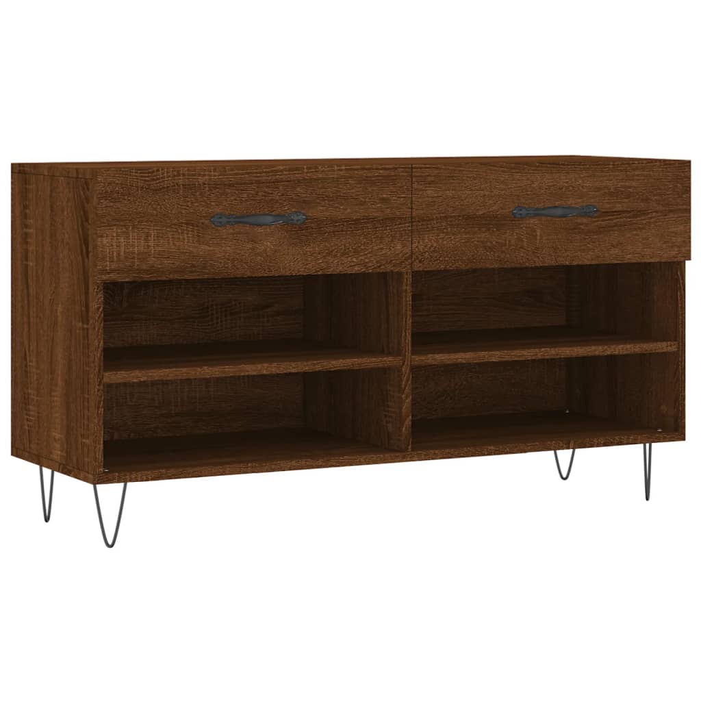 Shoe Bench Brown Oak 102x35x55 cm Engineered Wood - Bargainia.com - 