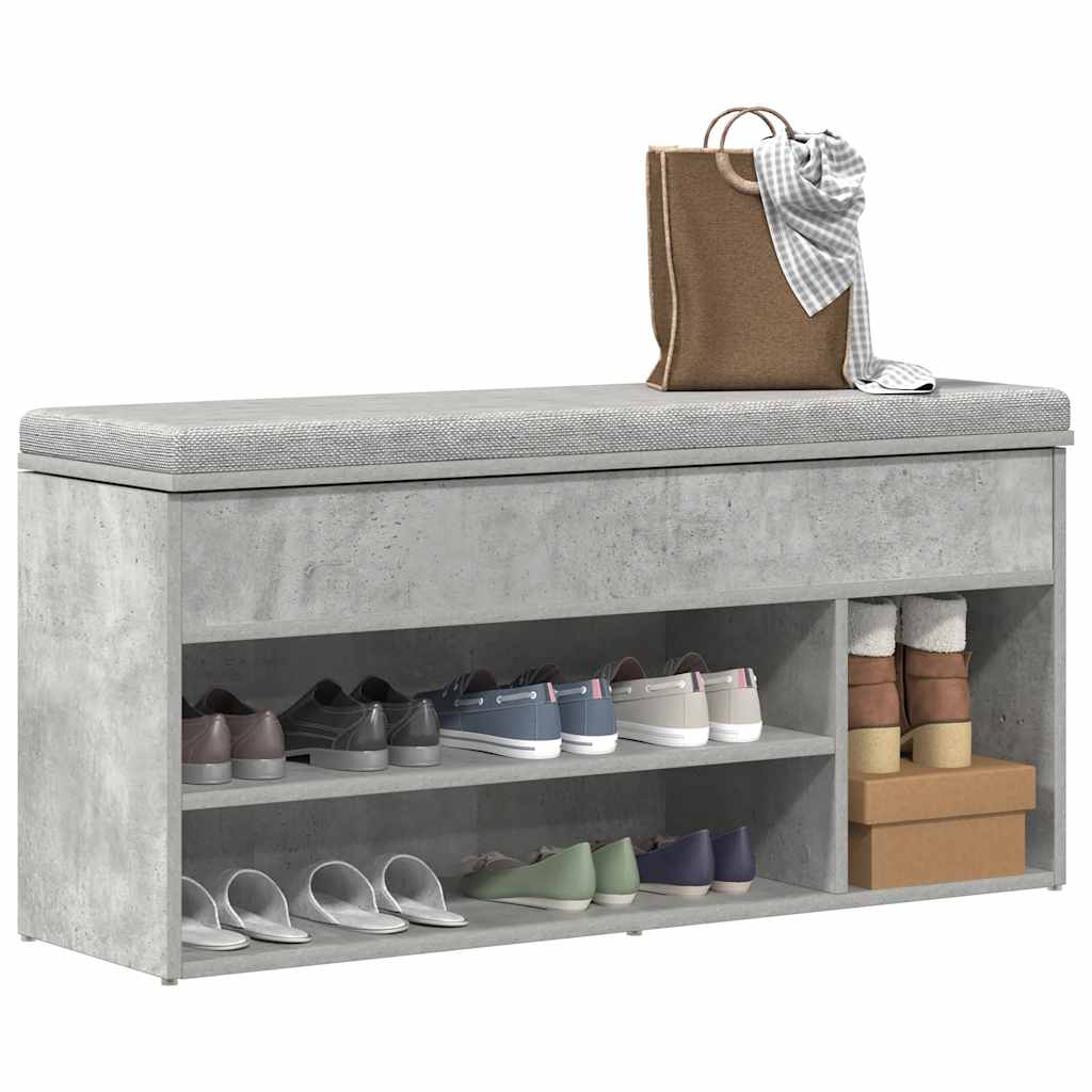 Shoe Bench Concrete Grey 102x30.5x45 cm Engineered Wood - Bargainia.com - 
