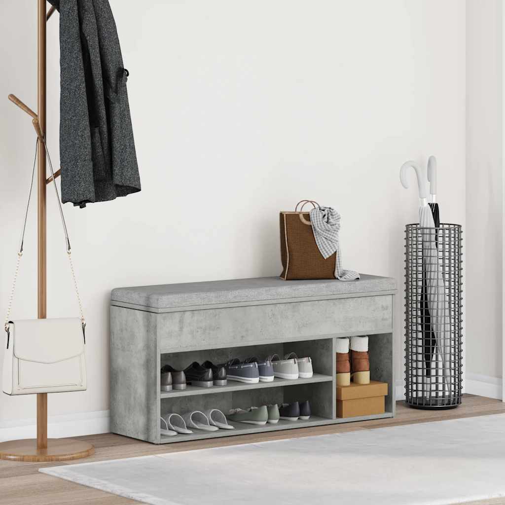 Shoe Bench Concrete Grey 102x30.5x45 cm Engineered Wood - Bargainia.com - 
