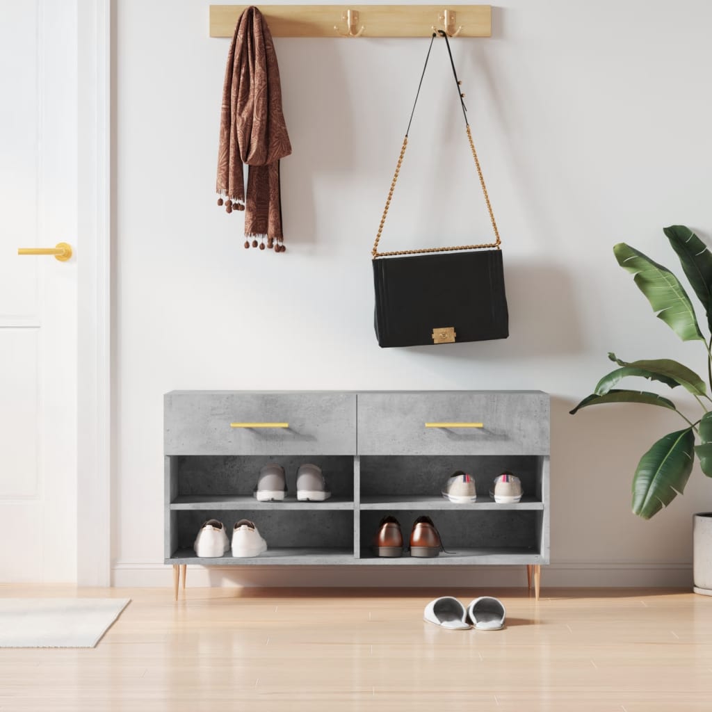Shoe Bench Concrete Grey 102x35x55 cm Engineered Wood - Bargainia.com - 