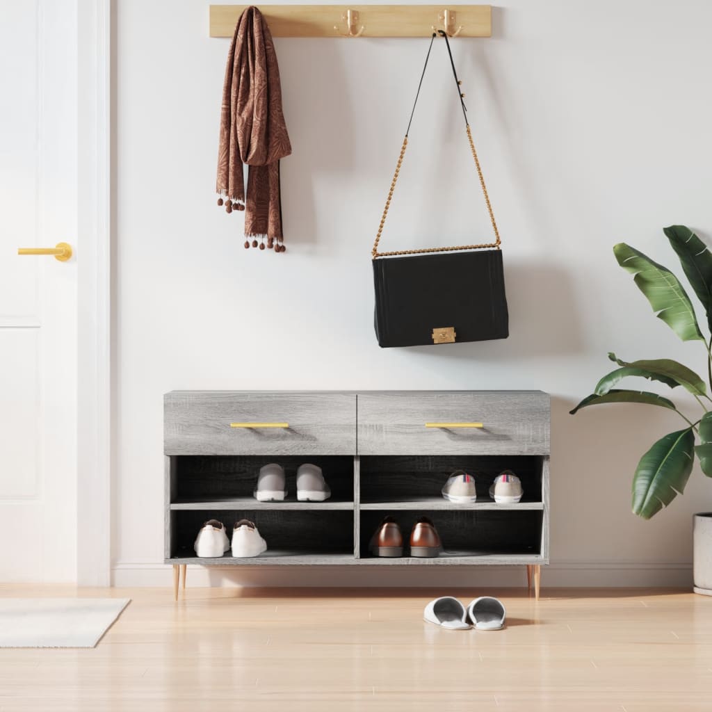 Shoe Bench Grey Sonoma 102x35x55 cm Engineered Wood - Bargainia.com - 
