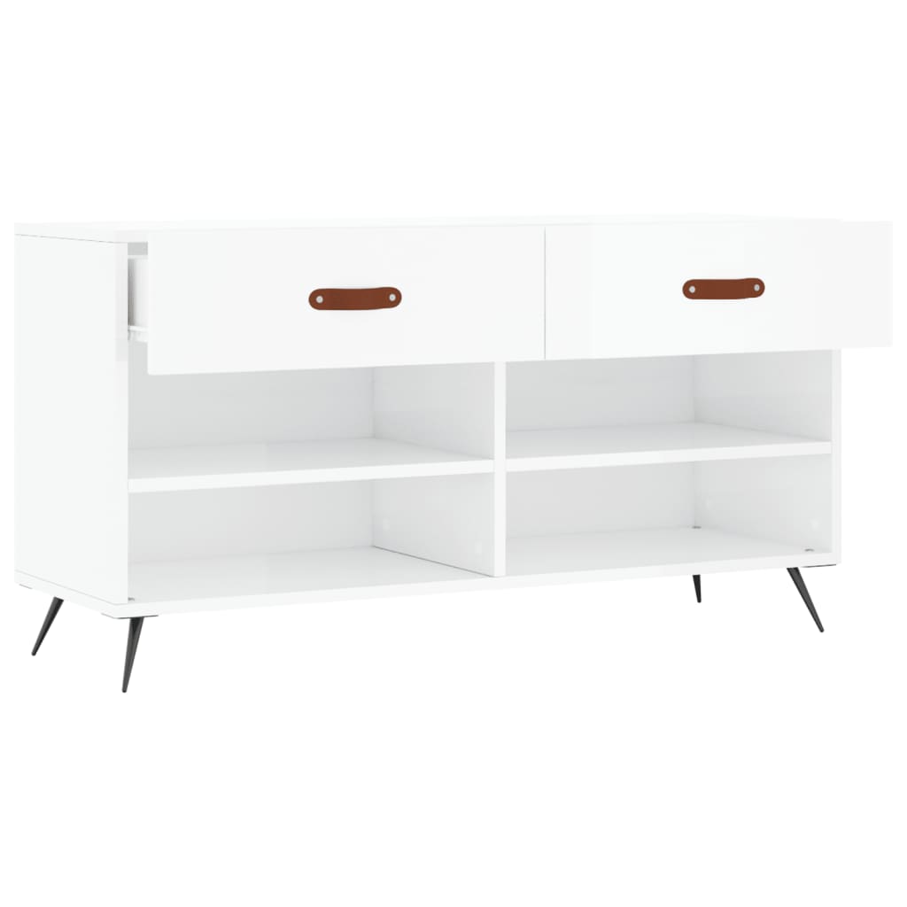 Shoe Bench High Gloss White 102x35x55 cm Engineered Wood - Bargainia.com - 