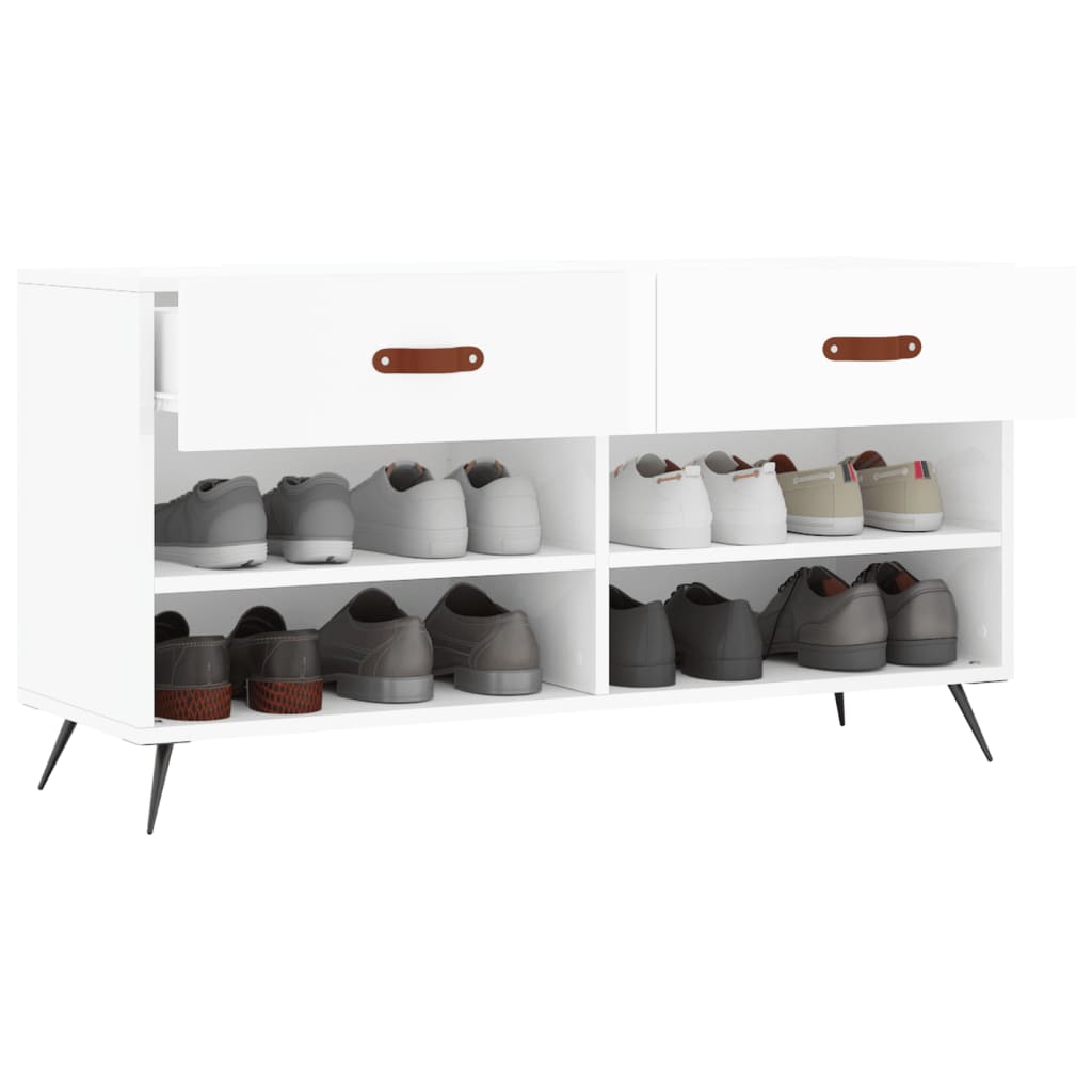 Shoe Bench High Gloss White 102x35x55 cm Engineered Wood - Bargainia.com - 