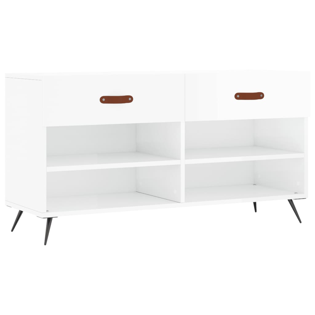 Shoe Bench High Gloss White 102x35x55 cm Engineered Wood - Bargainia.com - 