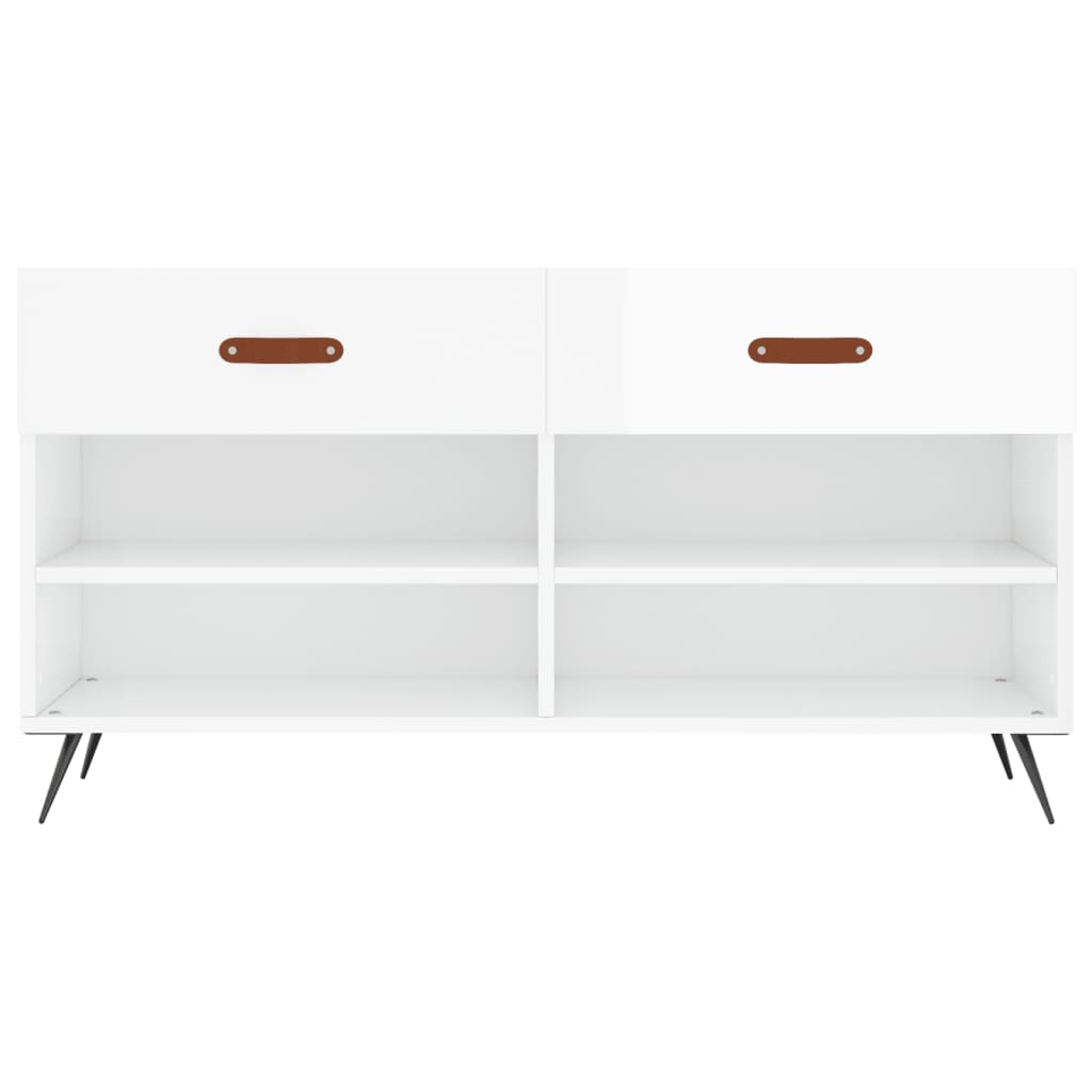 Shoe Bench High Gloss White 102x35x55 cm Engineered Wood - Bargainia.com - 
