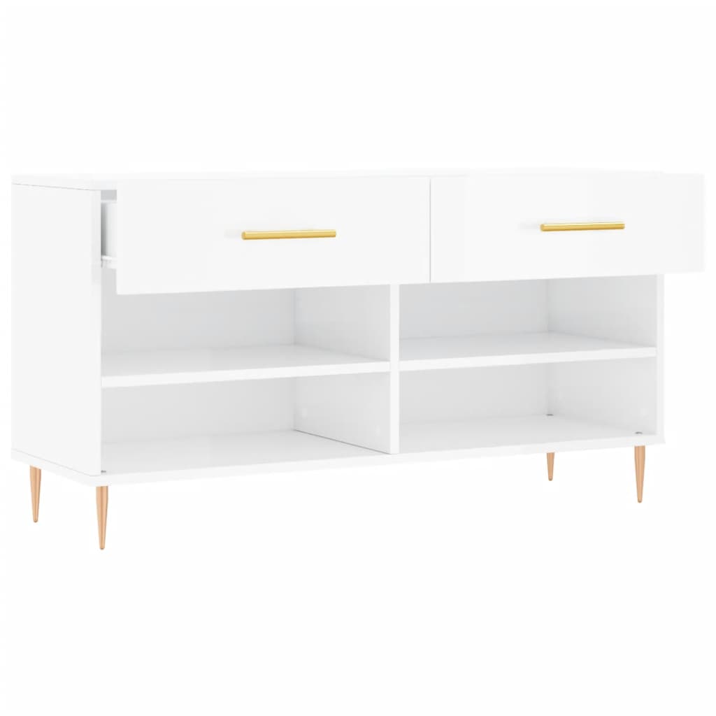 Shoe Bench High Gloss White 102x35x55 cm Engineered Wood - Bargainia.com - 