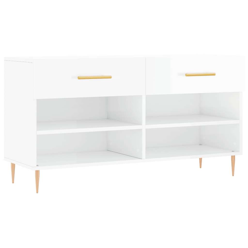 Shoe Bench High Gloss White 102x35x55 cm Engineered Wood - Bargainia.com - 