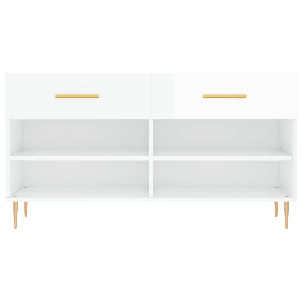 Shoe Bench High Gloss White 102x35x55 cm Engineered Wood - Bargainia.com - 