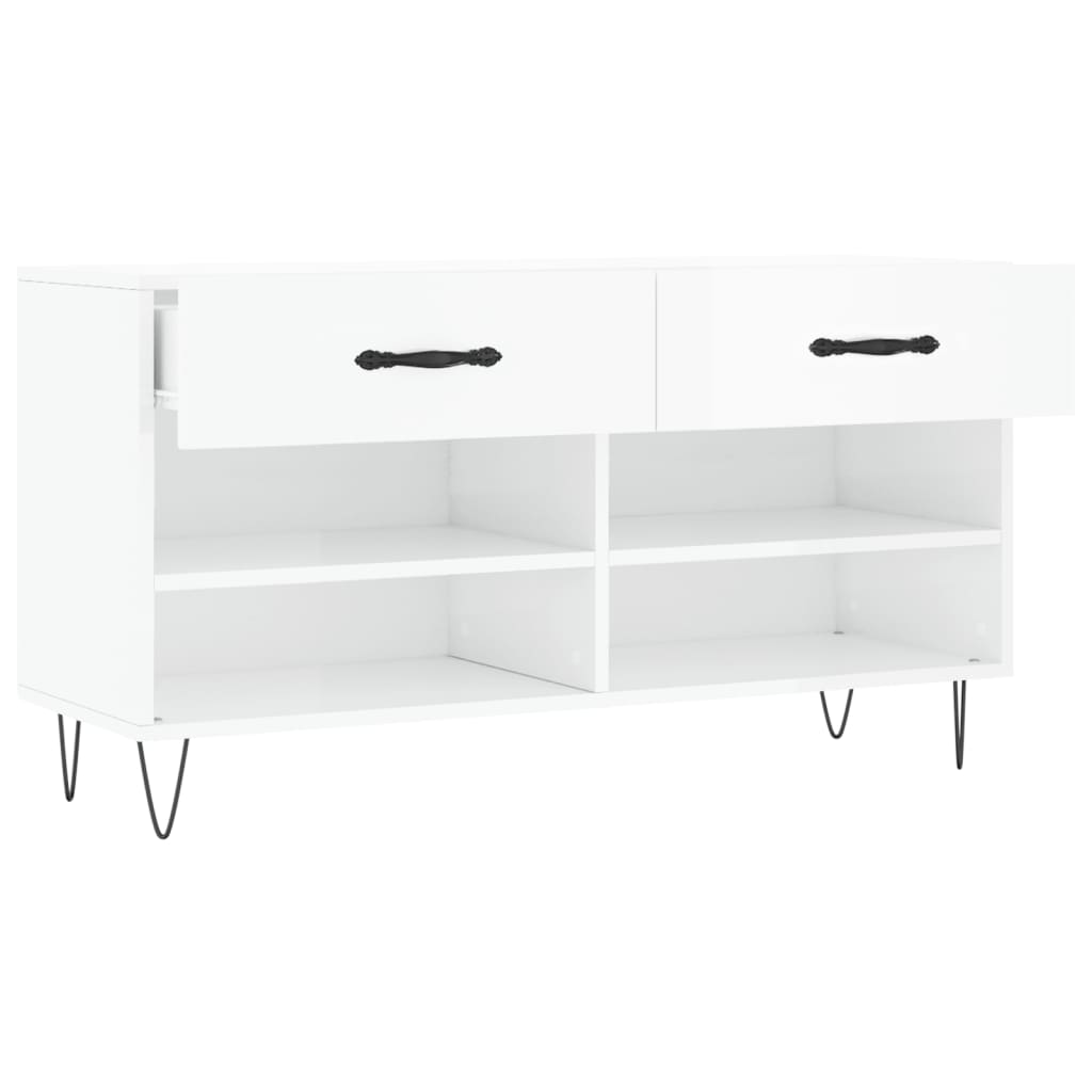 Shoe Bench High Gloss White 102x35x55 cm Engineered Wood - Bargainia.com - 