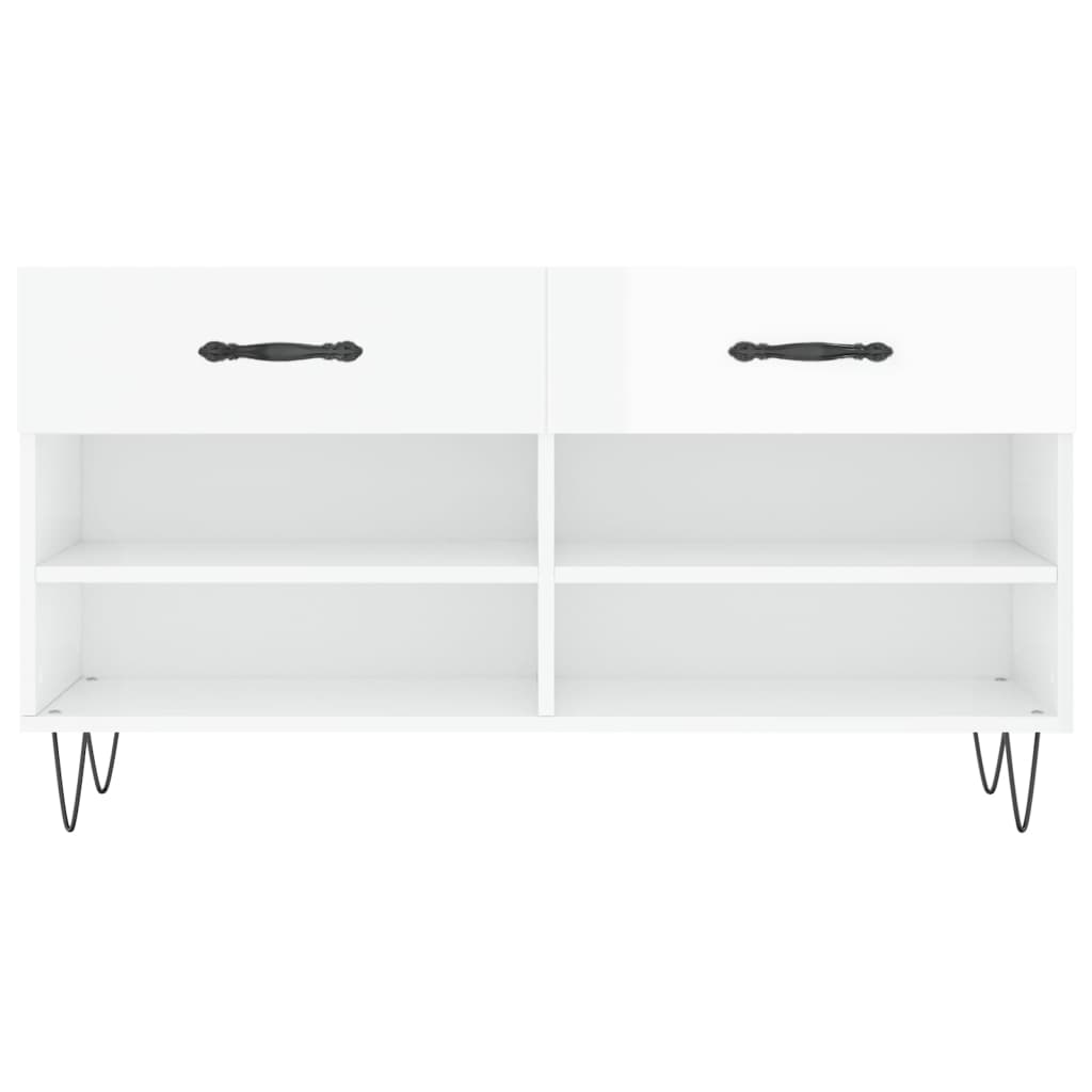 Shoe Bench High Gloss White 102x35x55 cm Engineered Wood - Bargainia.com - 