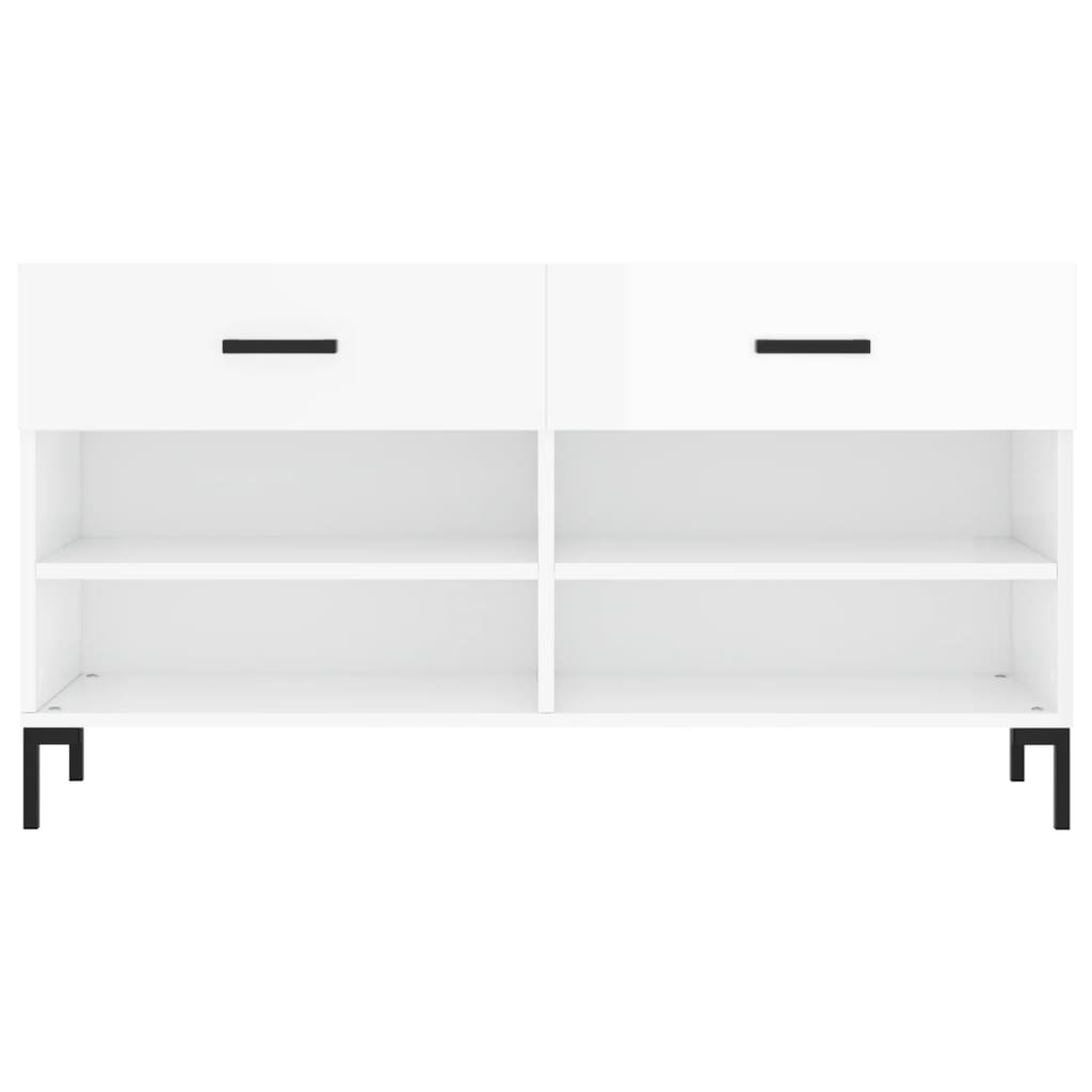 Shoe Bench High Gloss White 102x35x55 cm Engineered Wood - Bargainia.com - 