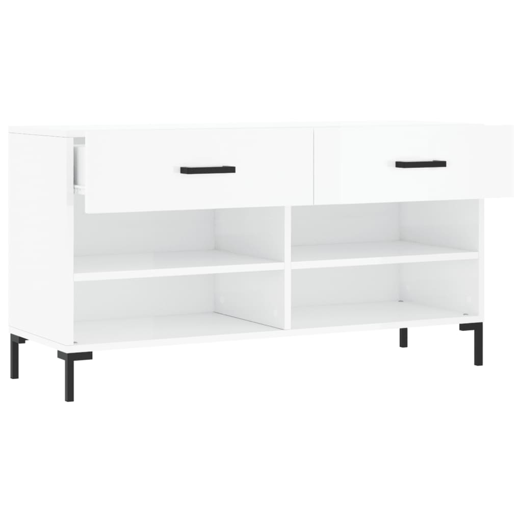 Shoe Bench High Gloss White 102x35x55 cm Engineered Wood - Bargainia.com - 