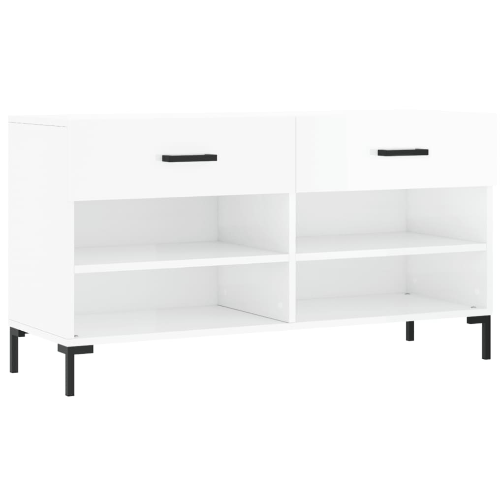 Shoe Bench High Gloss White 102x35x55 cm Engineered Wood - Bargainia.com - 