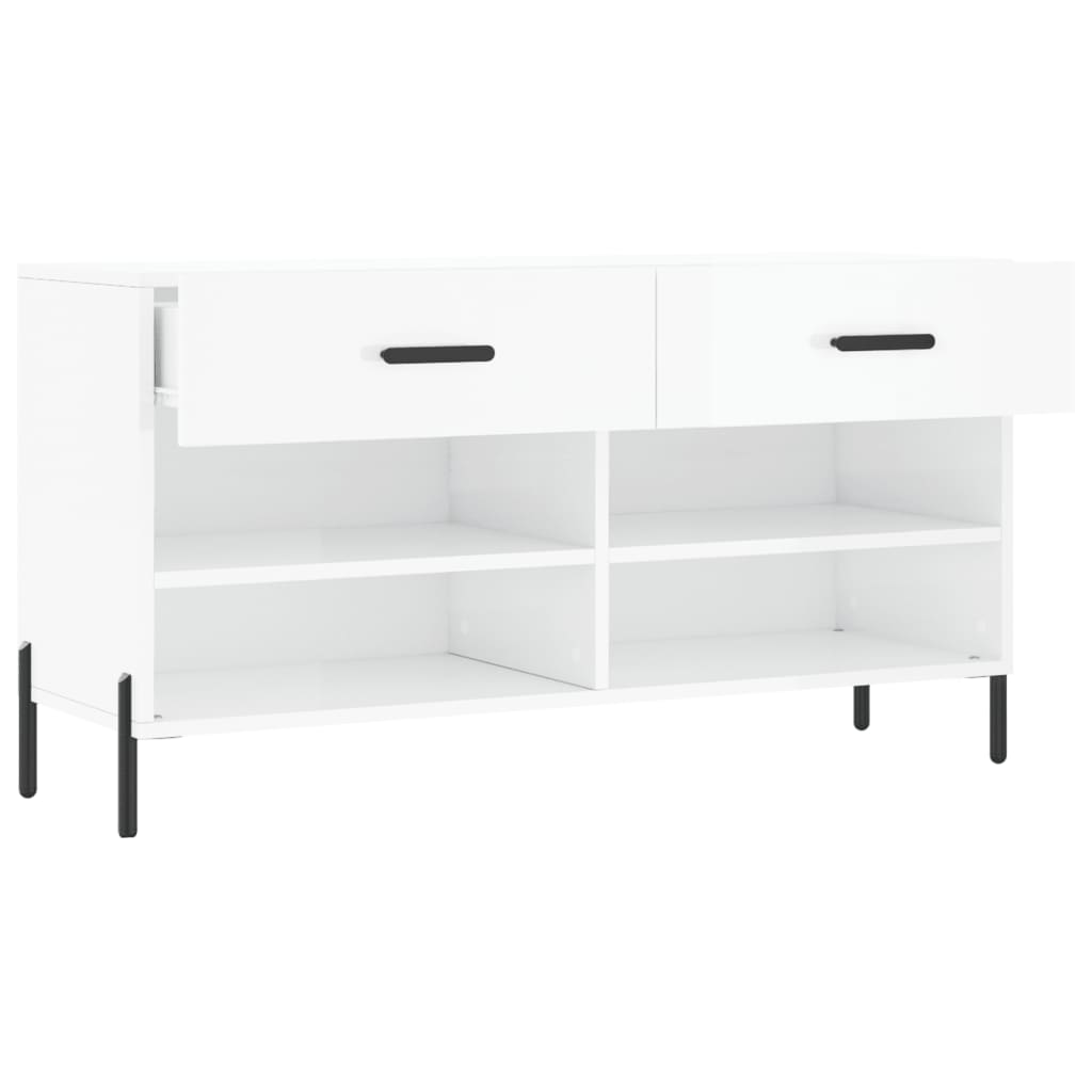 Shoe Bench High Gloss White 102x35x55 cm Engineered Wood - Bargainia.com - 